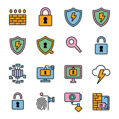 vector icons for robots, artificial intelligence, and the assistance provide in work and security 
