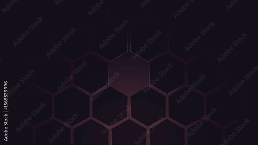 Poster black hexagon grid pattern on red background, light coming from below. technology, connection and da