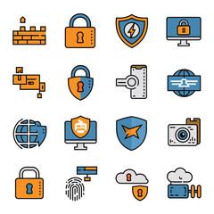 vector icons for robots, artificial intelligence, and the assistance provide in work and security 
