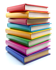 Realistic Stack of Colorful Books on Clean White Background