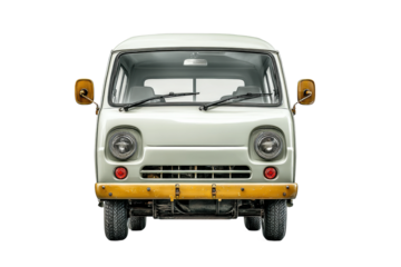 PNG Vintage white van with yellow bumper - front view on black background