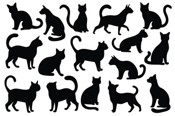 Collection of black cat silhouettes in various poses