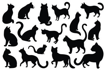 Collection of black cat silhouettes various poses