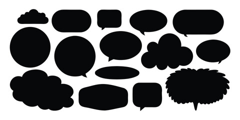 Collection of black silhouette speech bubbles and thought clouds