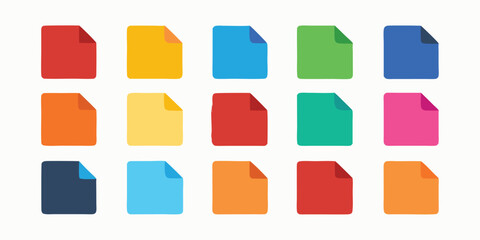 Colorful square notes page curl design elements