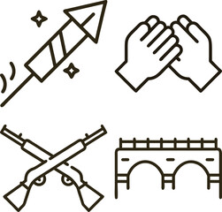 Naklejka premium Four distinct line art icons representing celebration agreement conflict and infrastructure