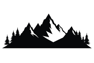 Majestic mountain range silhouette with evergreen trees