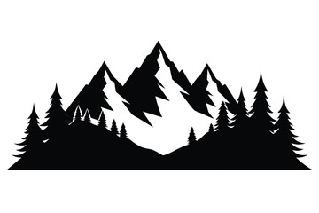 Majestic mountains silhouette with evergreen forest © Silhouette stock