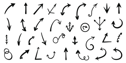 Hand drawn arrow icons set black white design elements