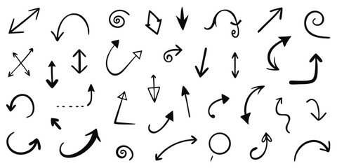 Hand drawn arrow icons set black white vector illustration