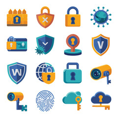 vector icons for robots, artificial intelligence, and the assistance provide in work and security 
