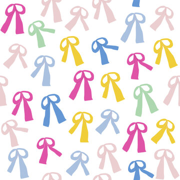 Cartoon colorful bows seamless pattern. Childish print. Vector hand drawn illustration.