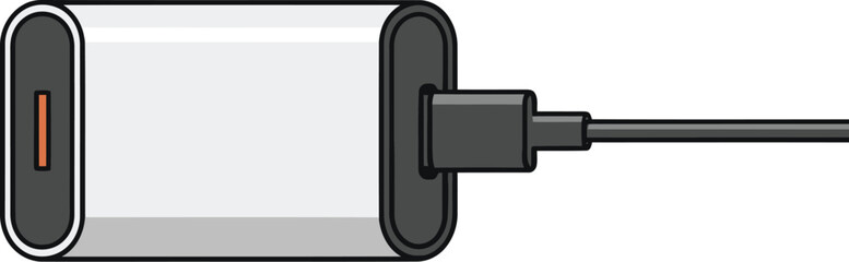 Simple cartoon illustration depicting a power bank or external battery charging with an included charging cable