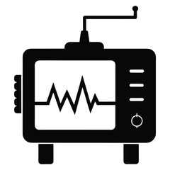 Isolated black seismograph machine displays a sinusoidal waveform on screen, set against a transparent background