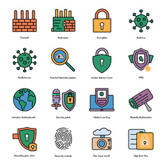 vector icons for robots, artificial intelligence, and the assistance provide in work and security 
