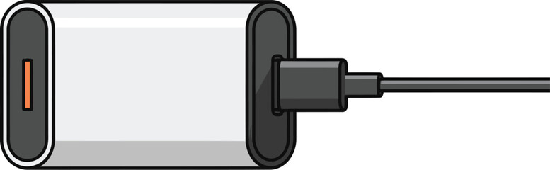 Cartoon illustration of a portable power bank being charged with a usb type c cable connected