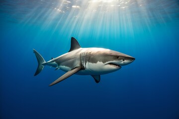 shark swimming in ocean.