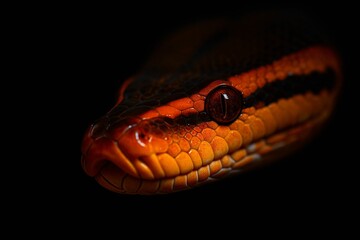 Red and black snake with red eye.