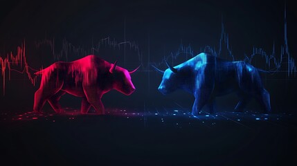 Conceptual render of a bull and bear symbolizing financial market dynamics and trend analysis