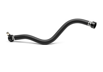 Curved Black Automotive Hose with Dual Metal Clamps &ndash; Flexible Engine Bay Fluid Transfer Component
