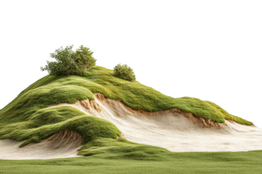 PNG Lush green hills with sandy undercuts and shrubbery