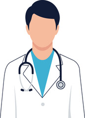 Fototapeta premium Simplified illustrated portrait of a medical professional wearing a stethoscope and a lab coat in a vector design