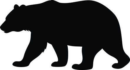 A detailed black silhouette of a walking bear against a white background silhouette