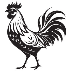 Elegant chicken silhouette black vector illustration on white background