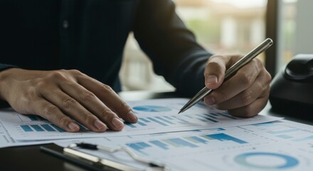 Businessman reviewing financial reports