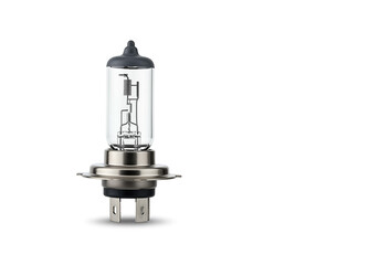 Halogen Headlight Bulb Isolated on White – Clear Glass Automotive Lighting Element with Metal Prongs