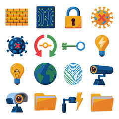 vector icons for robots, artificial intelligence, and the assistance provide in work and security 
