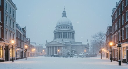 Snowy Cityscape with Church