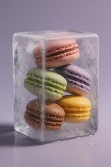 stack of macarons in pastel colors, frozen inside ice cube tray.