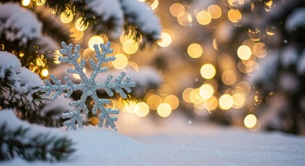 Winter snowflake on snowy trees