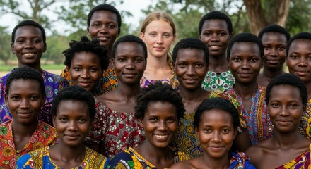 Diverse group of women, likely African, smiling and posed for a group photo