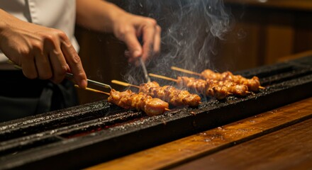 Grilled skewers, smoky aroma