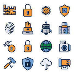 vector icons for robots, artificial intelligence, and the assistance provide in work and security 
