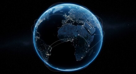 Earth globe with city lights and network