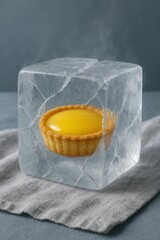 pastry inside ice cube on cloth.