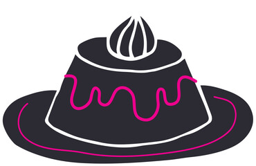 Delicious Vector Icon of Pie or Tart with Cream in Minimal Black and Pink Design for Dessert Branding or Menus
