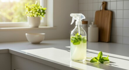 Homemade cleaning spray with herbs