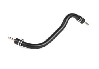 Curved Black Automotive Pipe with Metal Connectors &ndash; S-Shaped Industrial Component Isolated on White