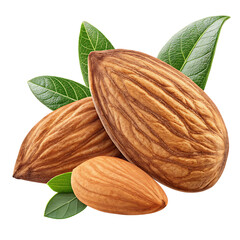 Close up of Almond  Nuts isolated on transparent.