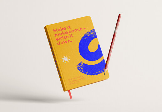 Floating Dual Mockup &ndash; Minimal Notebook and Pencil Display for Stationery and Branding Presentation