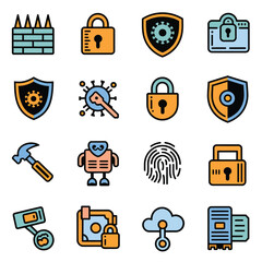 vector icons for robots, artificial intelligence, and the assistance provide in work and security 
