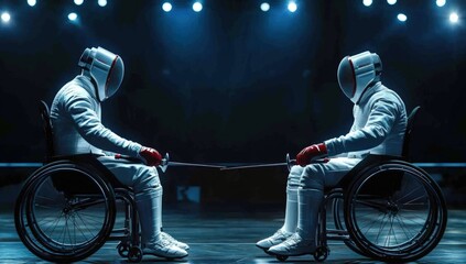 Two disabled fencers in action