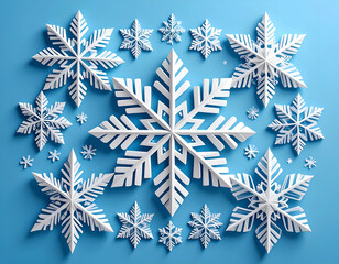 White Paper Snowflakes on Light Blue Background