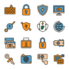 vector icons for robots, artificial intelligence, and the assistance provide in work and security 
