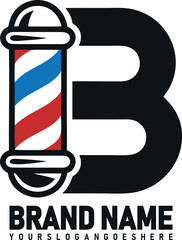 Barber Shop Logo with Blue Red and White Pole