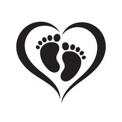 Adorable baby footprints nestled inside a heart shape, isolated on white background